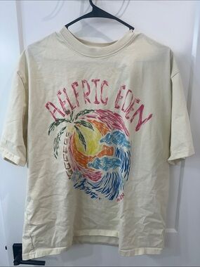 Aelfric Eden Cream Tee with Multicolor Surf & Palm Graphic